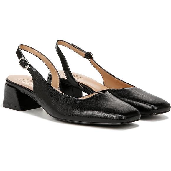Naturalizer Womens Jayla Low Slingback Heels US 6.5 Wide Black Leather NIB - Picture 1 of 12